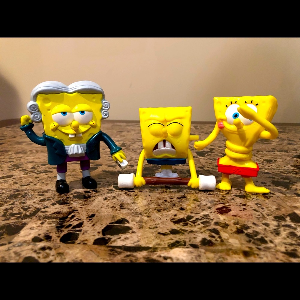 SpongeBob SquarePants McDonalds Happy Meal Plastic Figurines Vintage Lot Of 3.